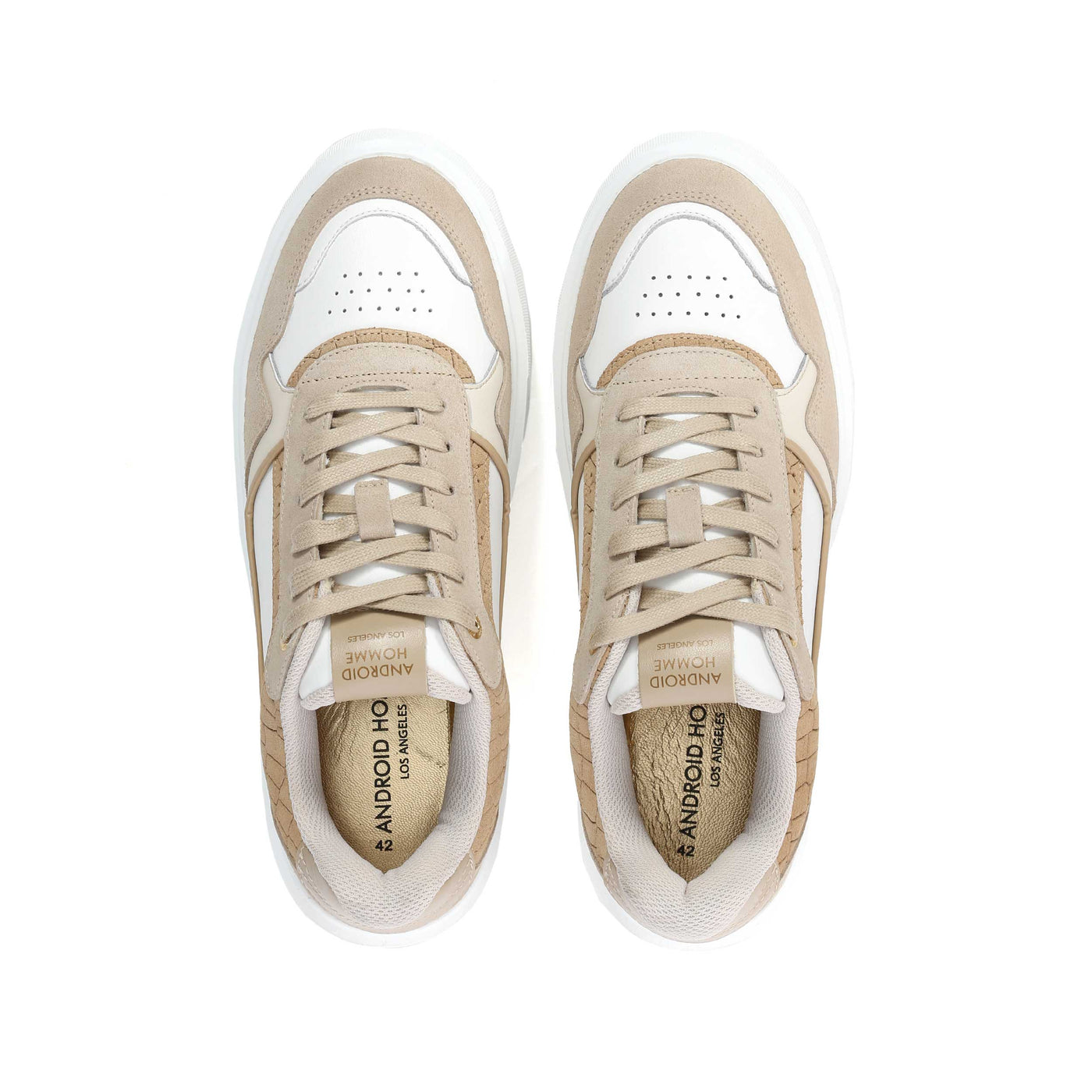 Android Homme Oversized Forum Court Trainer in Beige Caiman Croc Birdseye