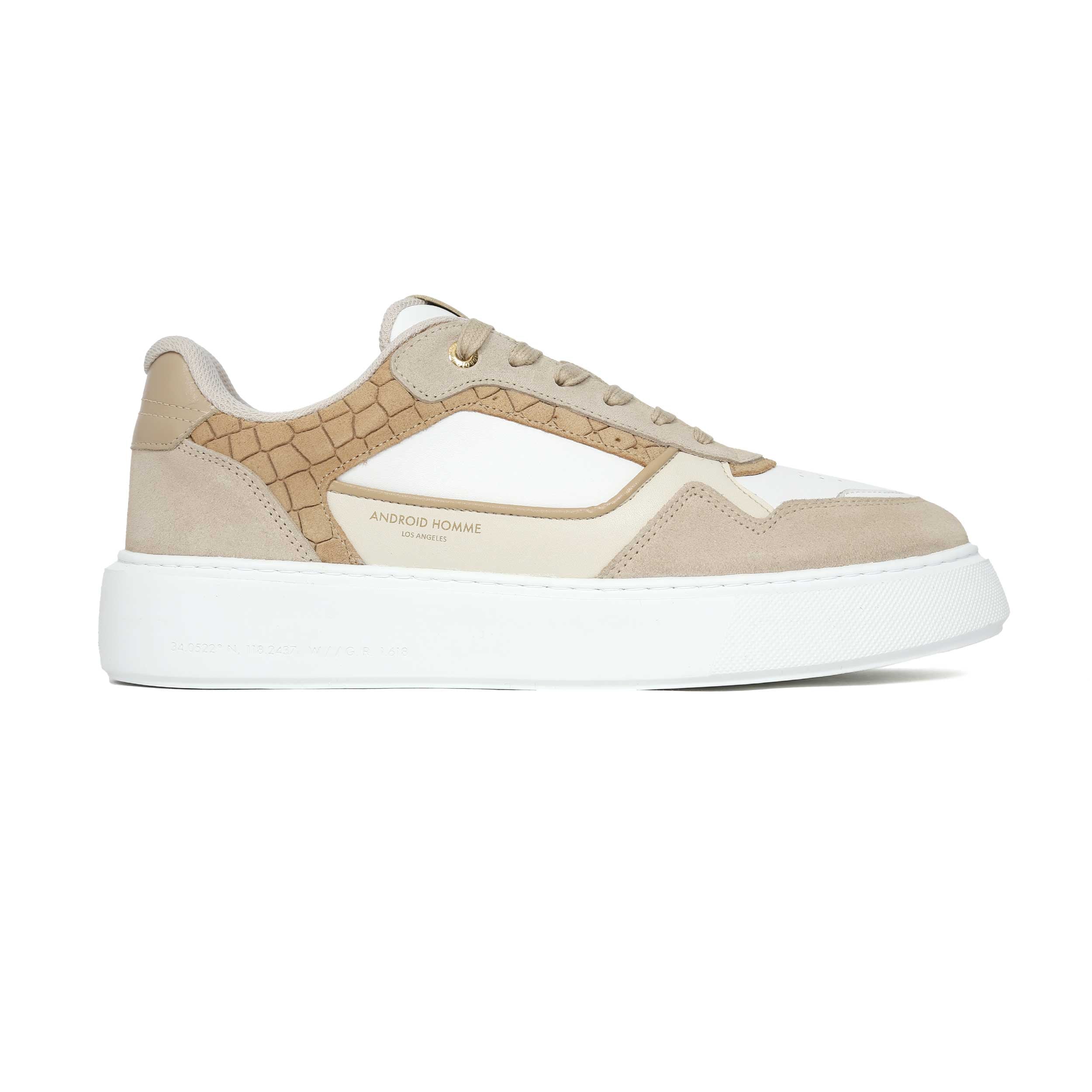 Android Homme Oversized Forum Court Trainer in Beige Caiman Croc