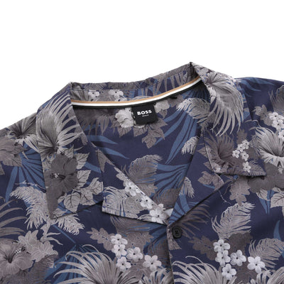 BOSS Beach Shirt in Medium Brown Navy Collar