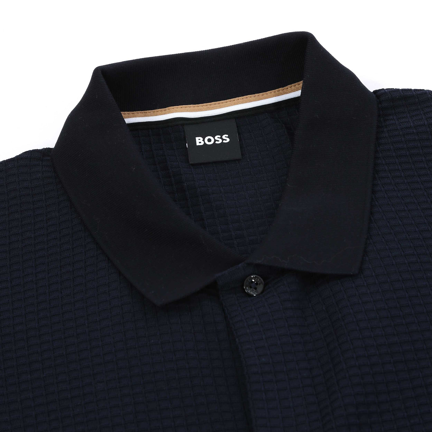 BOSS C Palladio 120 Knitted SS Shirt in Dark Blue Collar