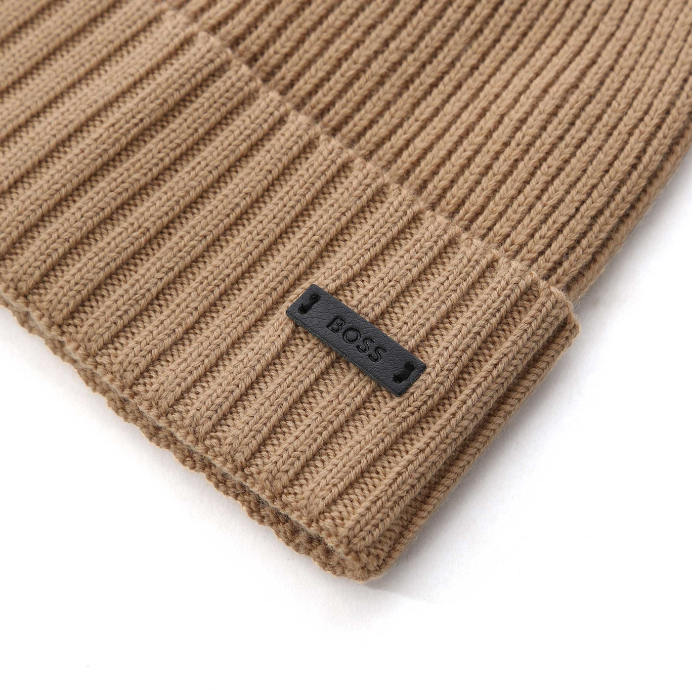 BOSS Fati Beanie Hat in Medium Beige logo