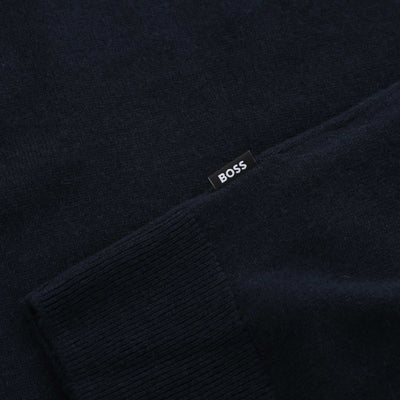 BOSS H Hemarlo Quarter Zip Knitwear in Dark Blue Logo Tab