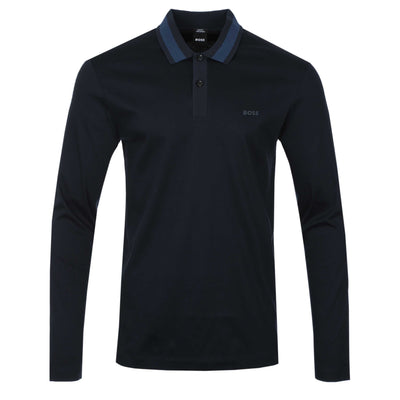 BOSS H Pleins 200 Long Sleeve Polo in Dark Blue
