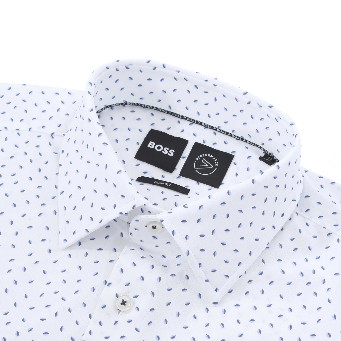 BOSS P-Hank-Kent-C1-222 Shirt in White Blue Fleck Collar