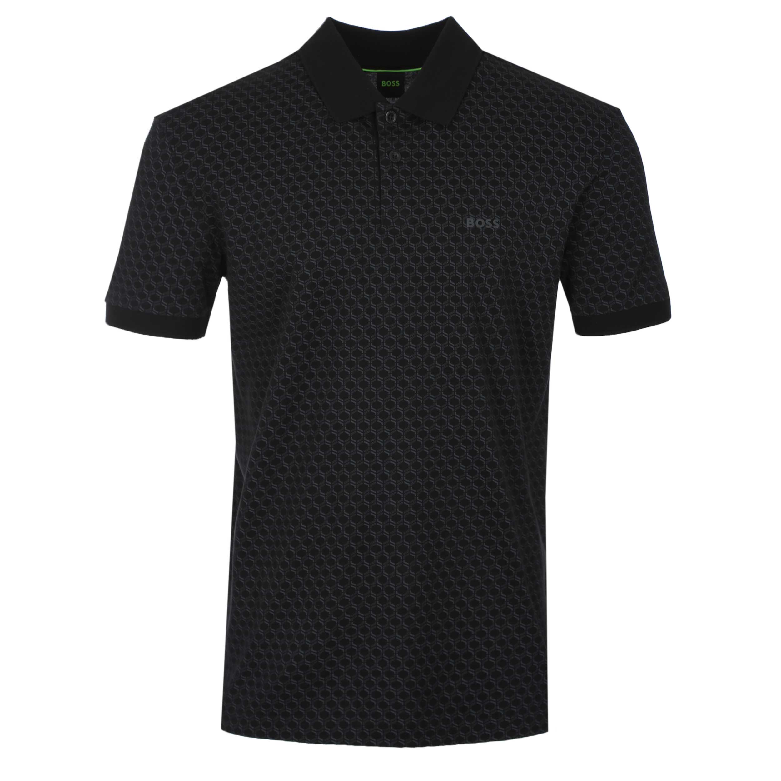 BOSS PL GOC Chip Pattern Polo Shirt in Black | BOSS | Norton Barrie