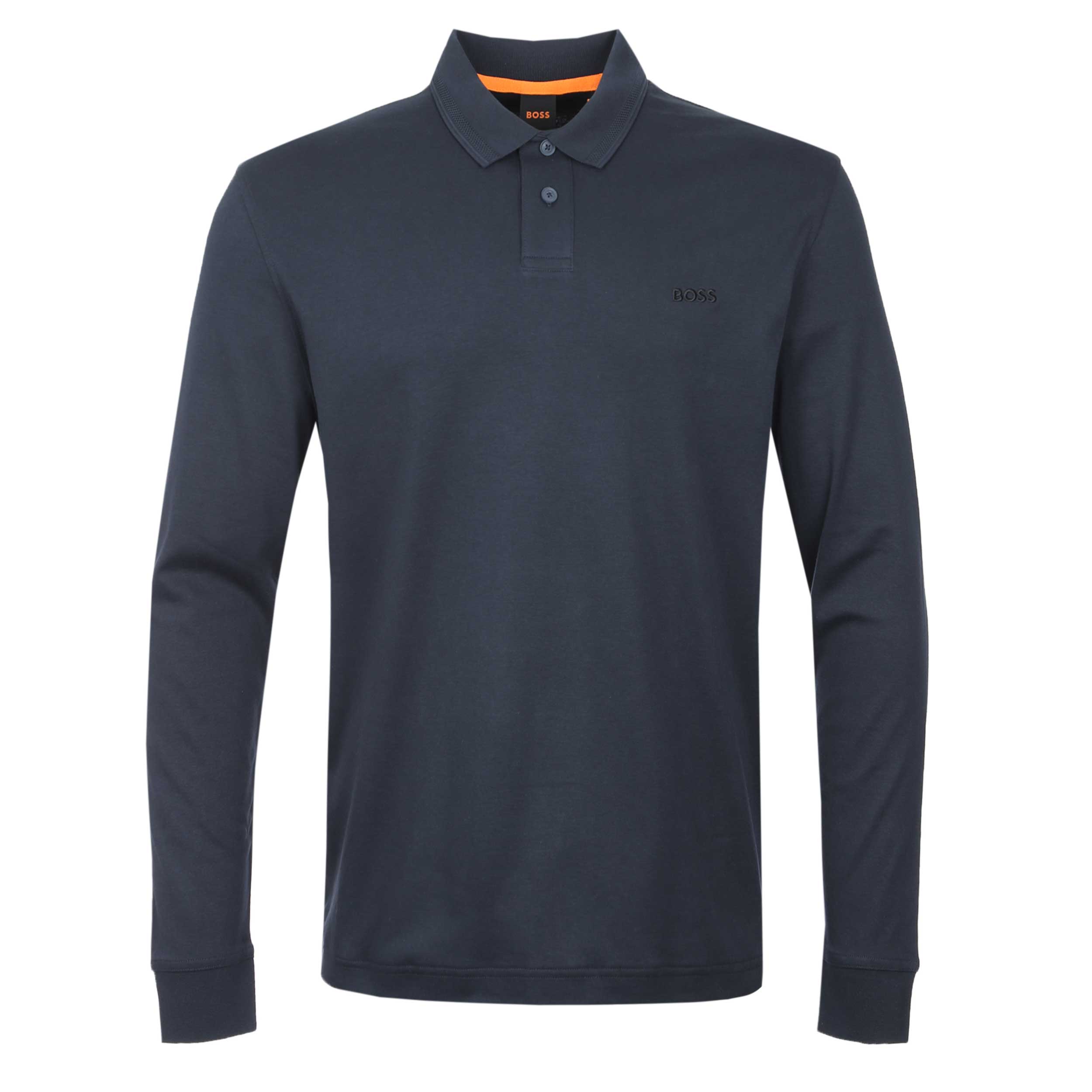 BOSS Pe Interlock Long Polo Shirt in Navy