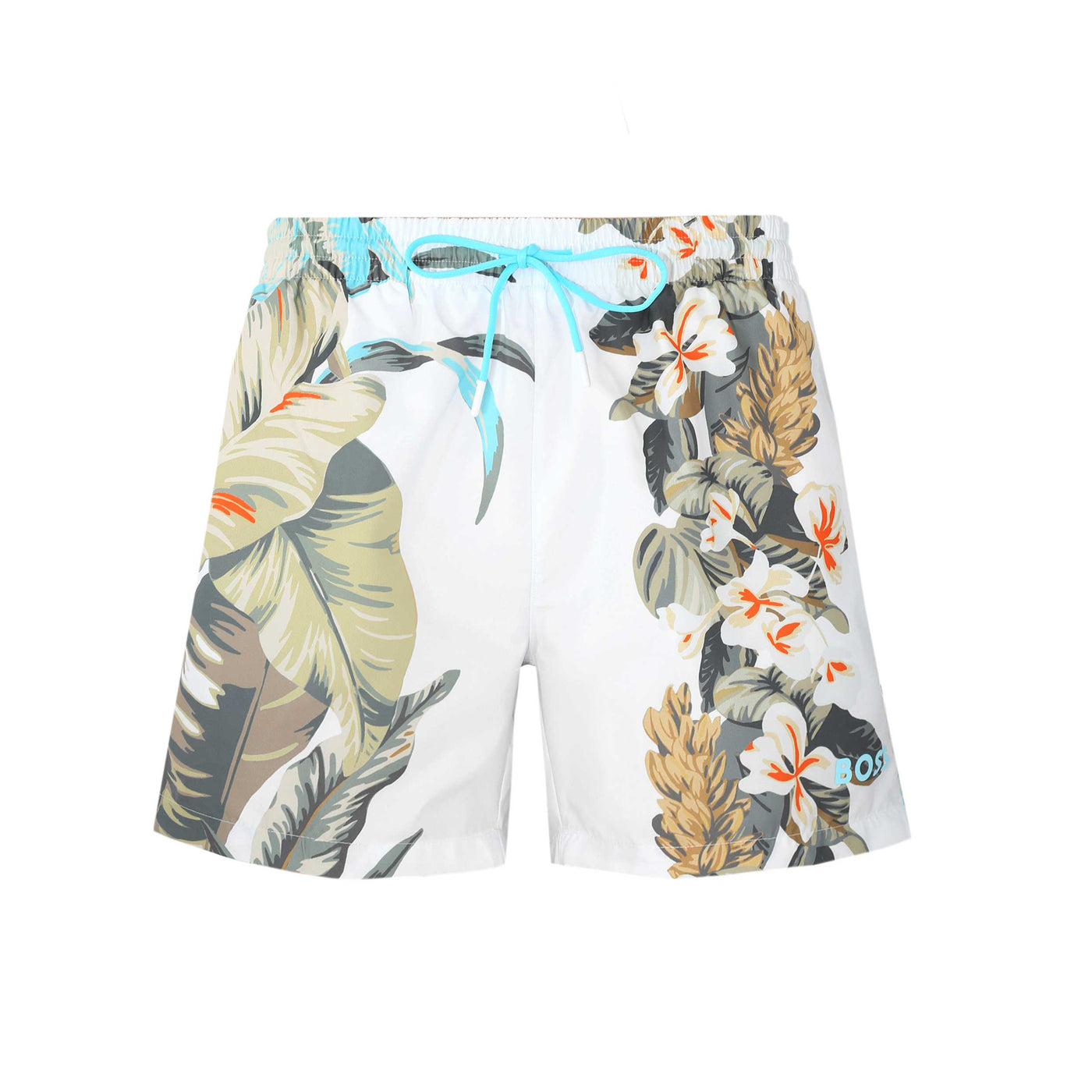 BOSS Rally Swim Short in White Floral Print