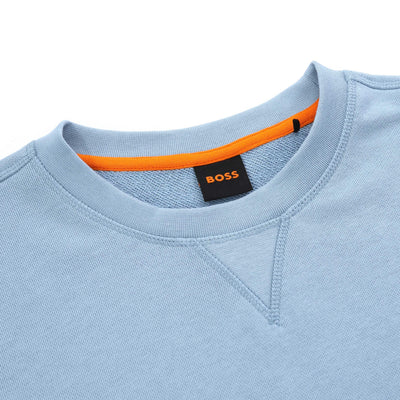 BOSS Westart Sweat Top in Light Pastel Blue collar