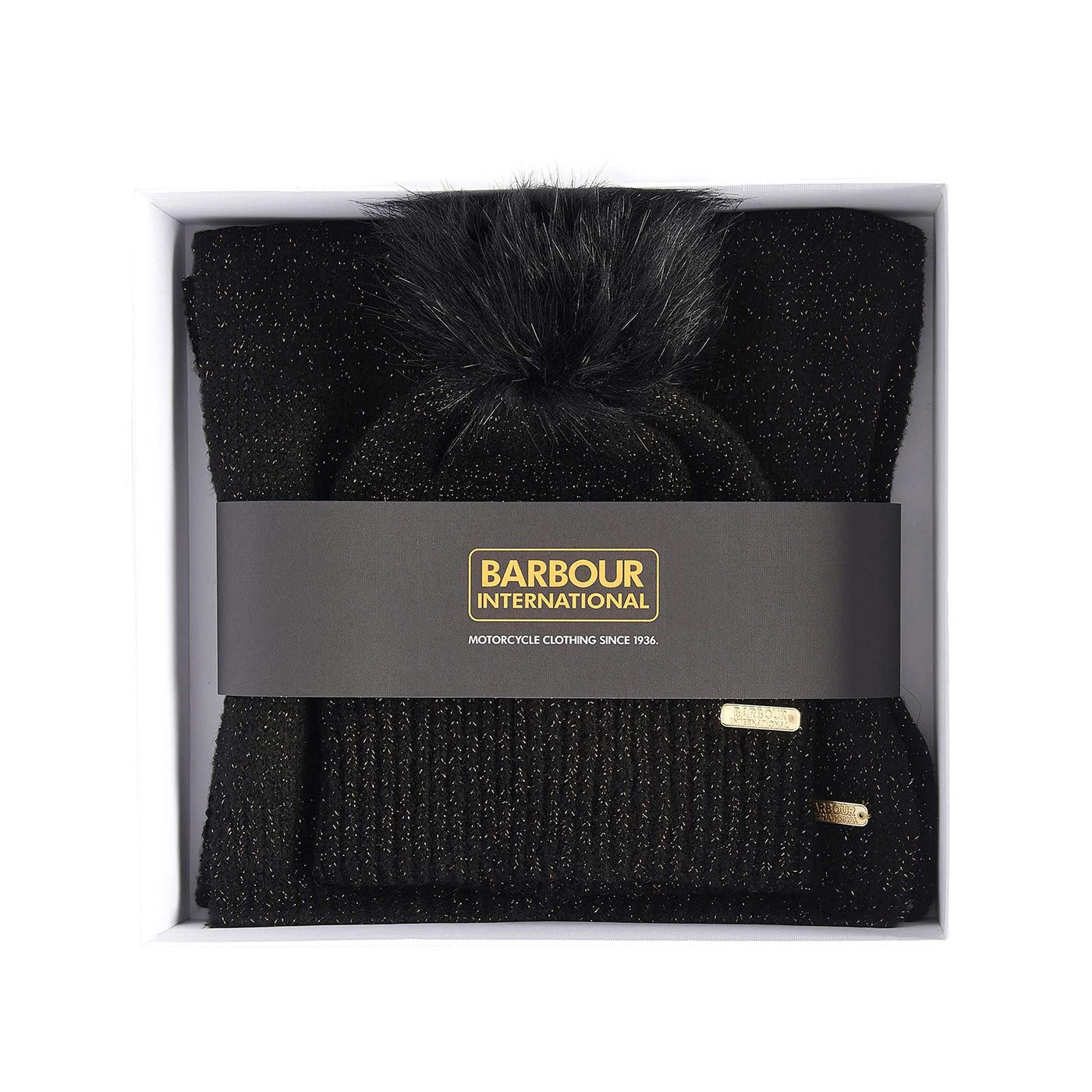 Barbour Sparkle Ladies Beanie & Scarf Gift Set in Black Box