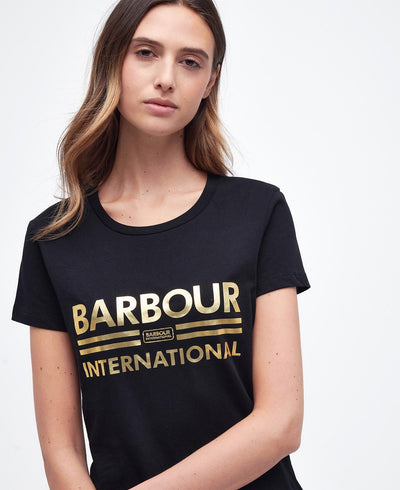 Barbour Originals Ladies T Shirt in Black Model Close