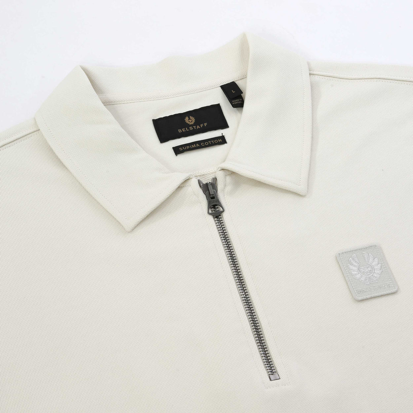 Belstaff Curator Collared Sweat Top in Silver Birch Collar