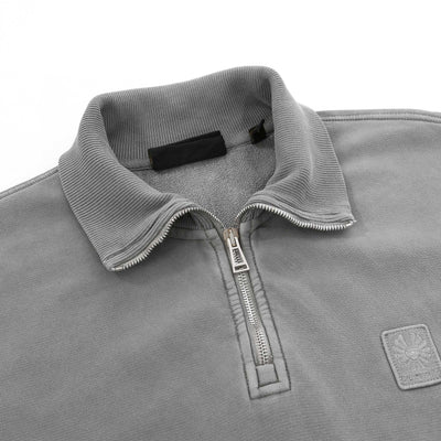 Belstaff Mineral Outliner Quarter Zip Sweat Top in Dark Cloud Grey Collar