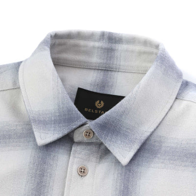 Belstaff Outpost Flannel Shirt in Silver Birch & Quarry Blue Collar