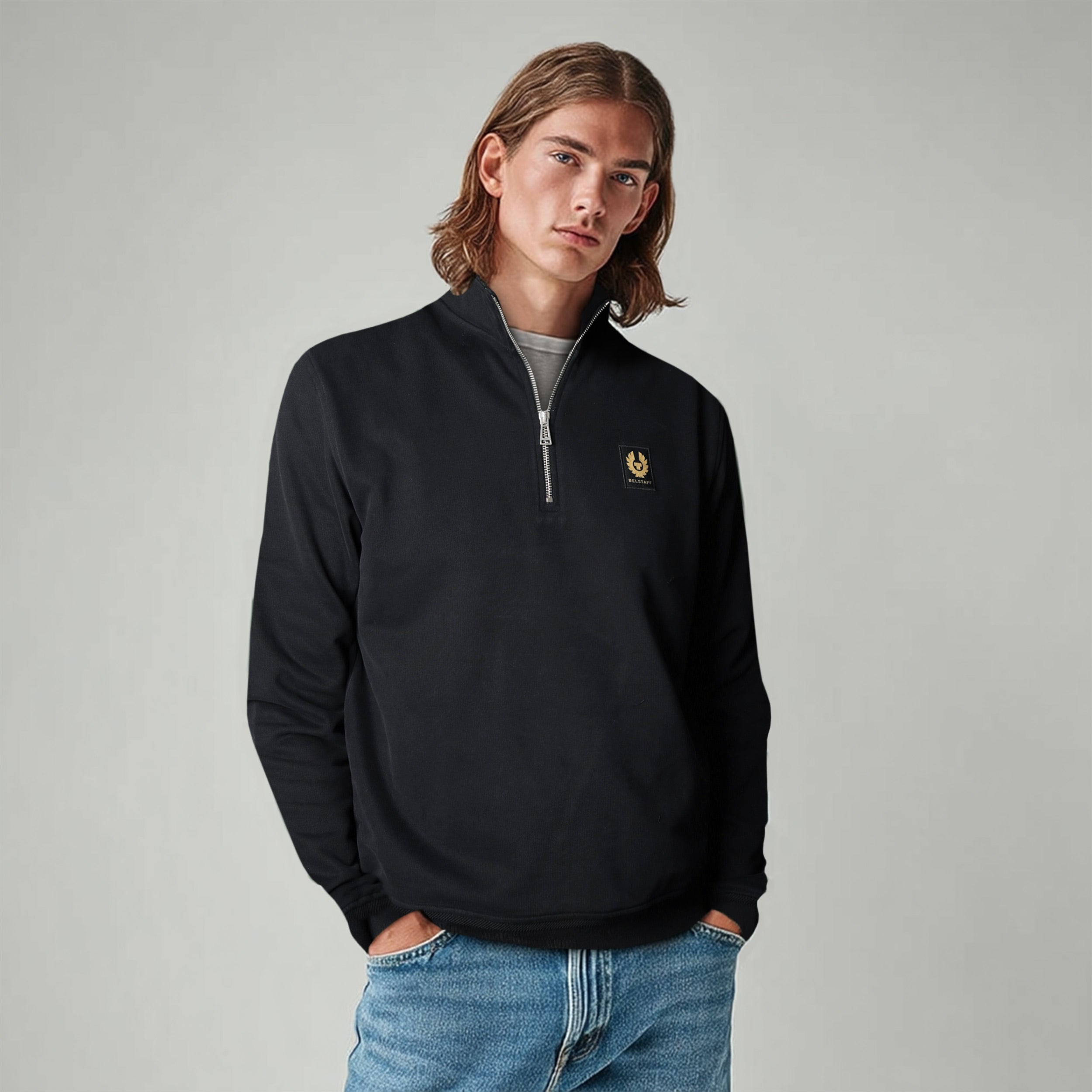 Belstaff Quarter Zip Sweat Top in Black