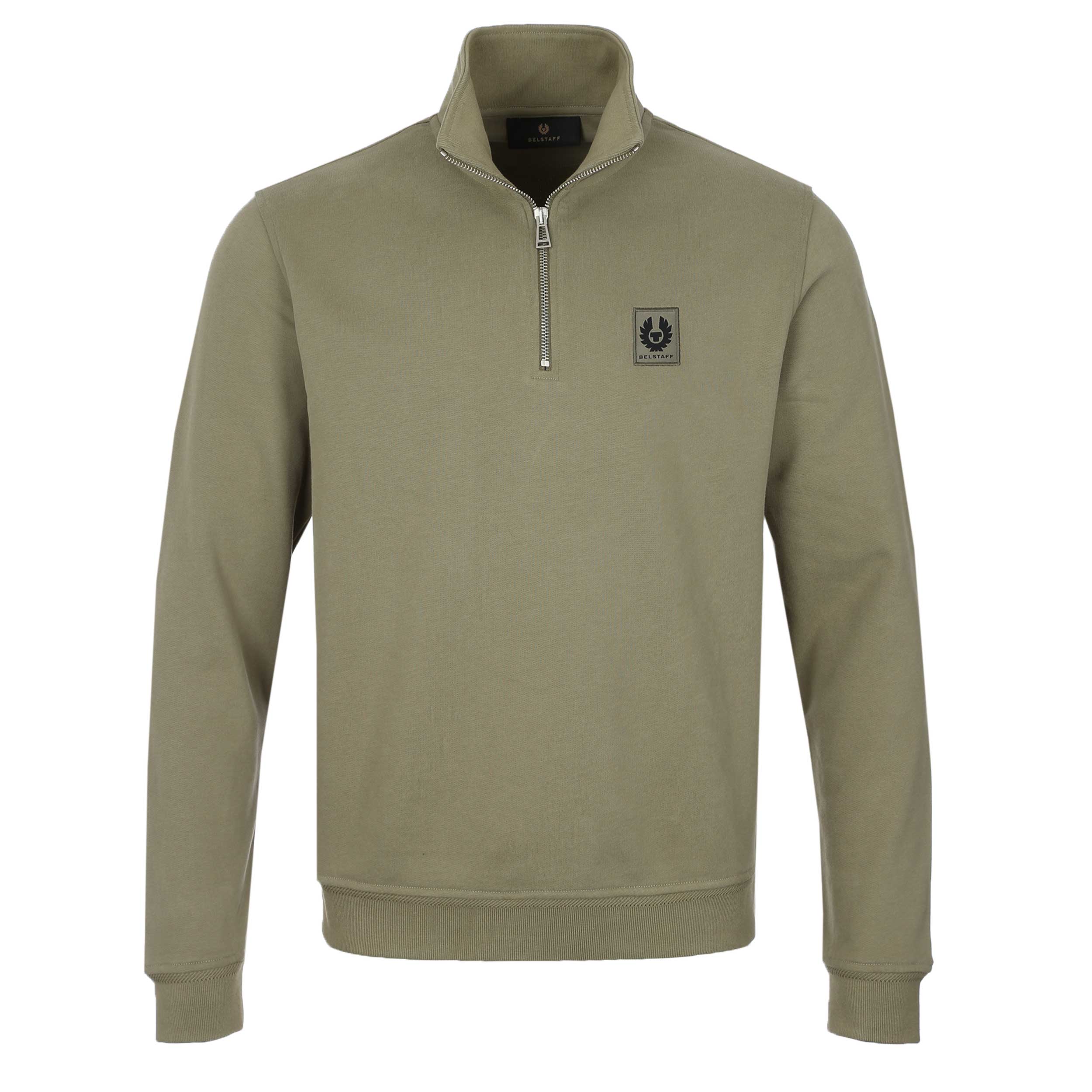 Belstaff Quarter Zip Sweat Top in Fatigue Green