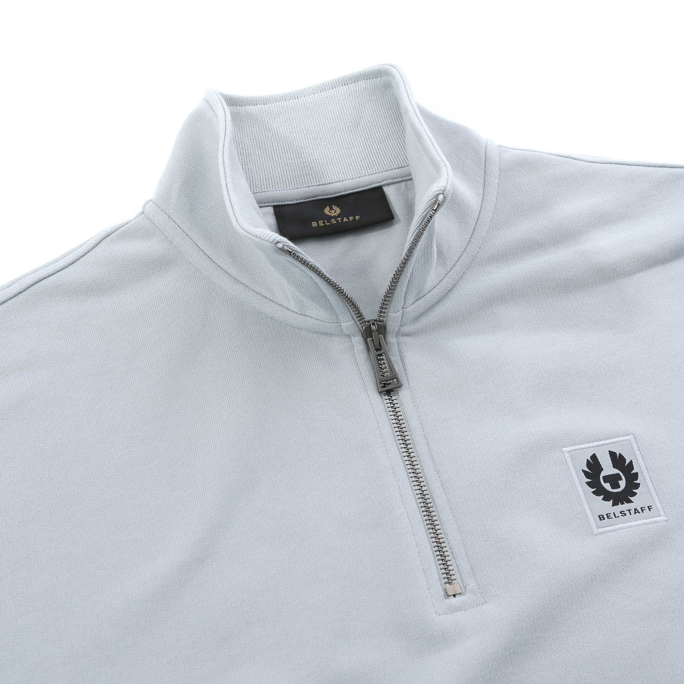 Belstaff Quarter Zip Sweat Top in Quarry Blue Placket