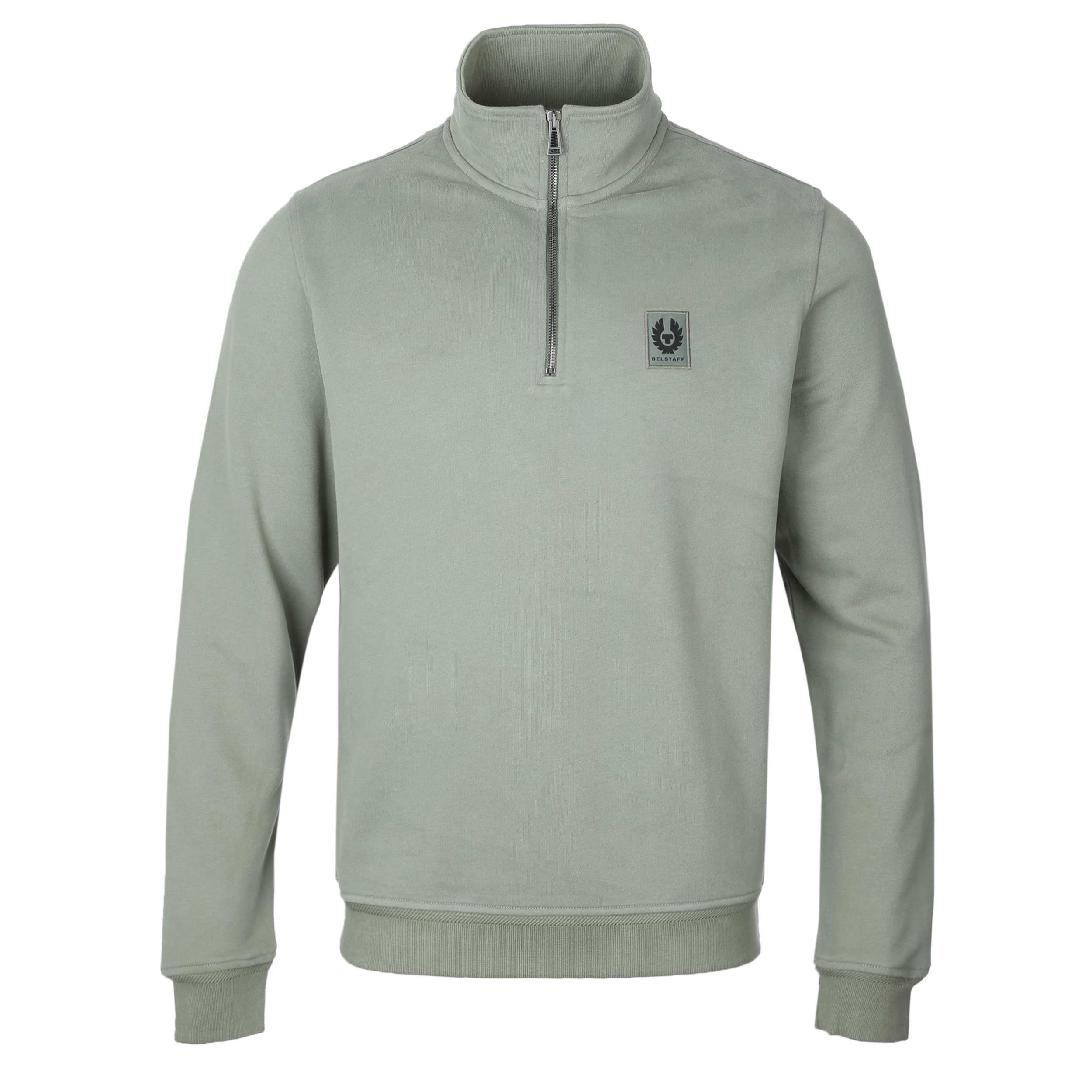 Belstaff Quarter Zip Sweat Top in Sage Green