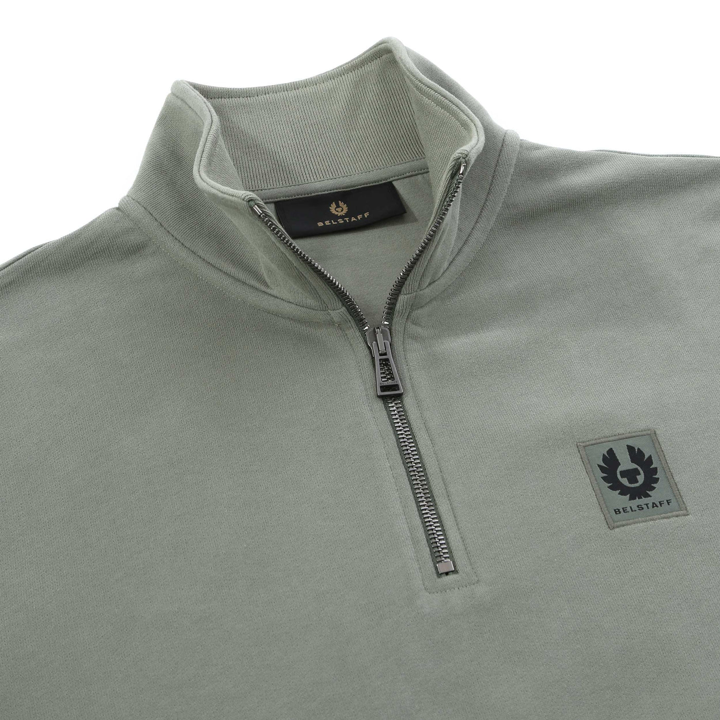 Belstaff Quarter Zip Sweat Top in Sage Green Placket