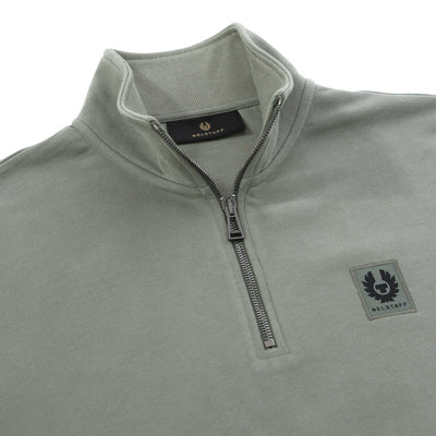 Belstaff Quarter Zip Sweat Top in Sage Green Placket