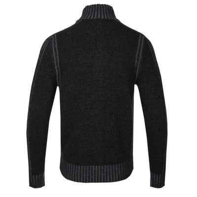 Belstaff Seasonal Watch Full Zip Knitwear in Black & Tornado Grey Back