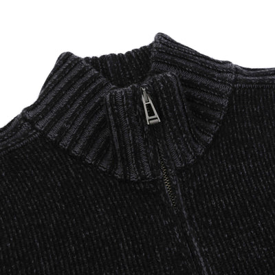 Belstaff Seasonal Watch Full Zip Knitwear in Black & Tornado Grey Collar