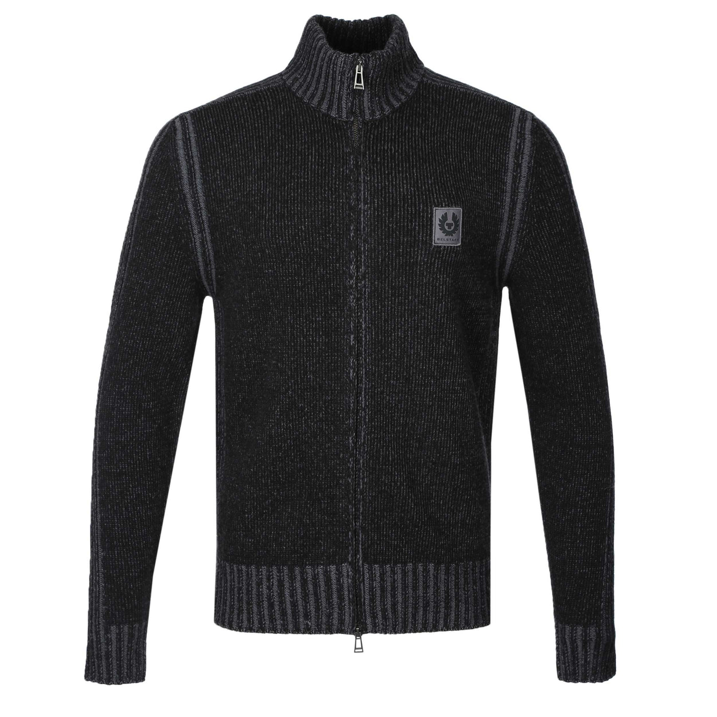 Belstaff Seasonal Watch Full Zip Knitwear in Black & Tornado Grey