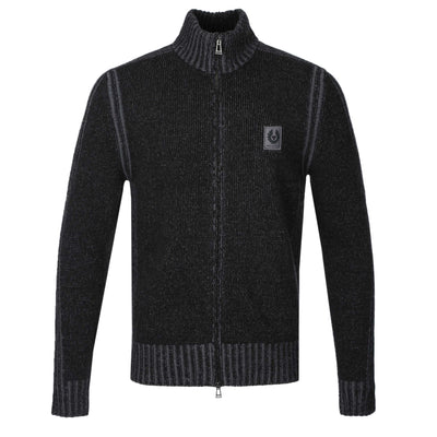 Belstaff Seasonal Watch Full Zip Knitwear in Black & Tornado Grey