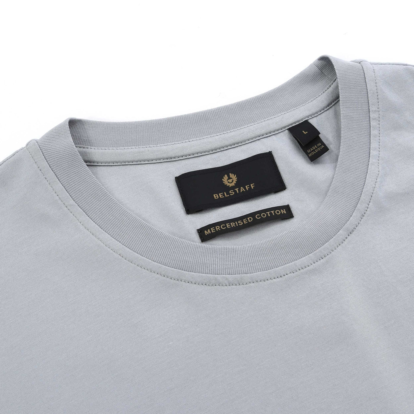 Belstaff Steel T-Shirt in Quarry Blue Neckline