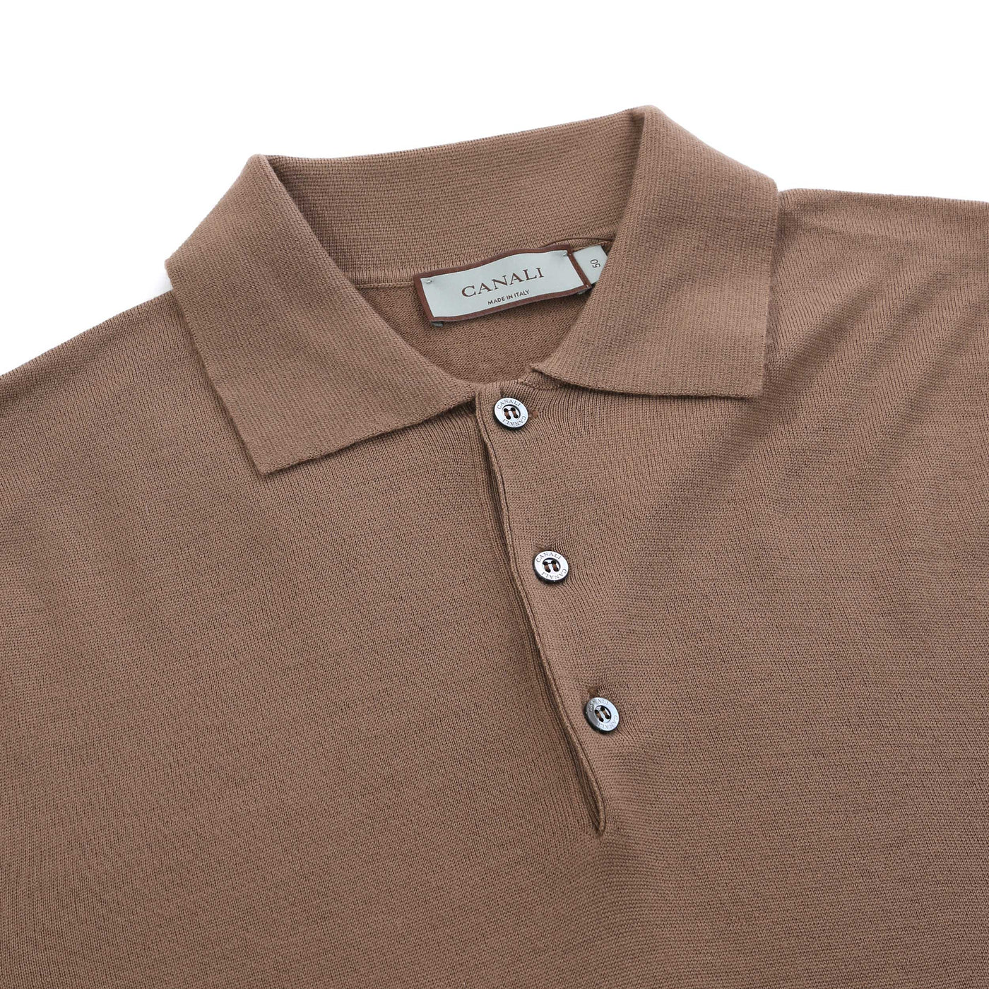 Canali 3 Button Knitted Polo in Cappuccino Collar