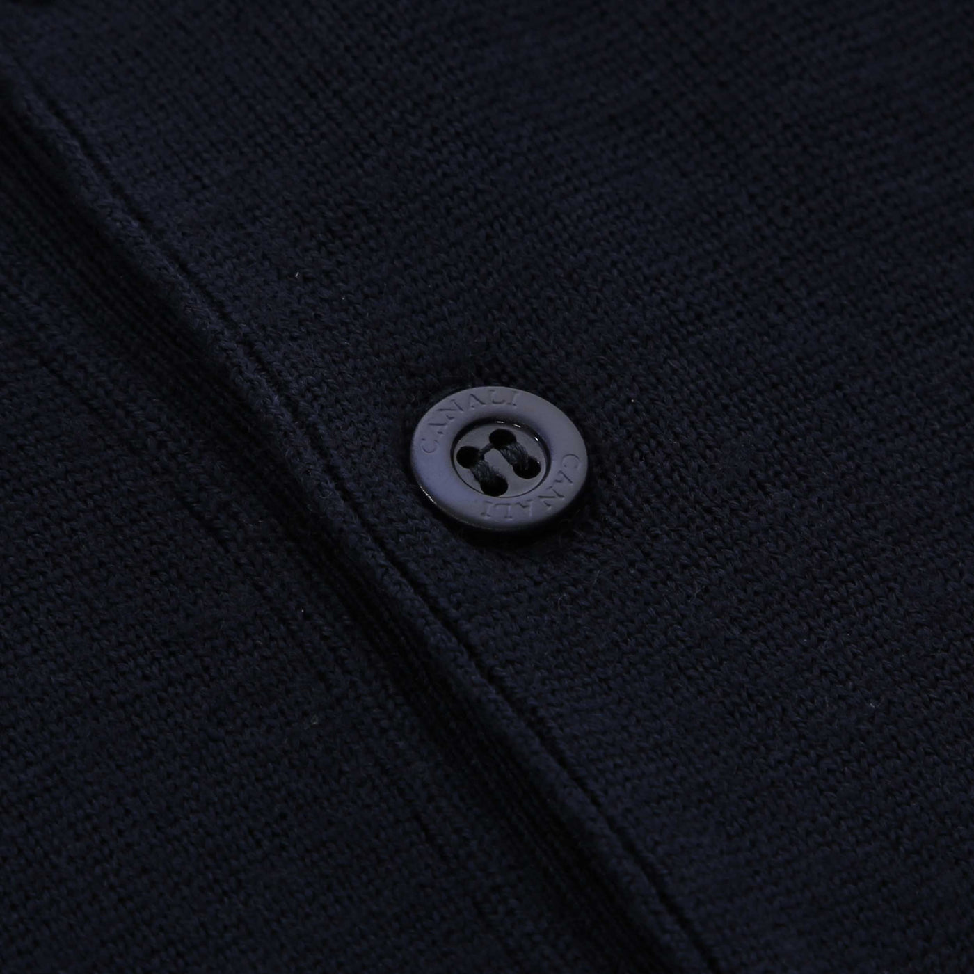 Canali 3 Button Knitted Polo in Navy Button