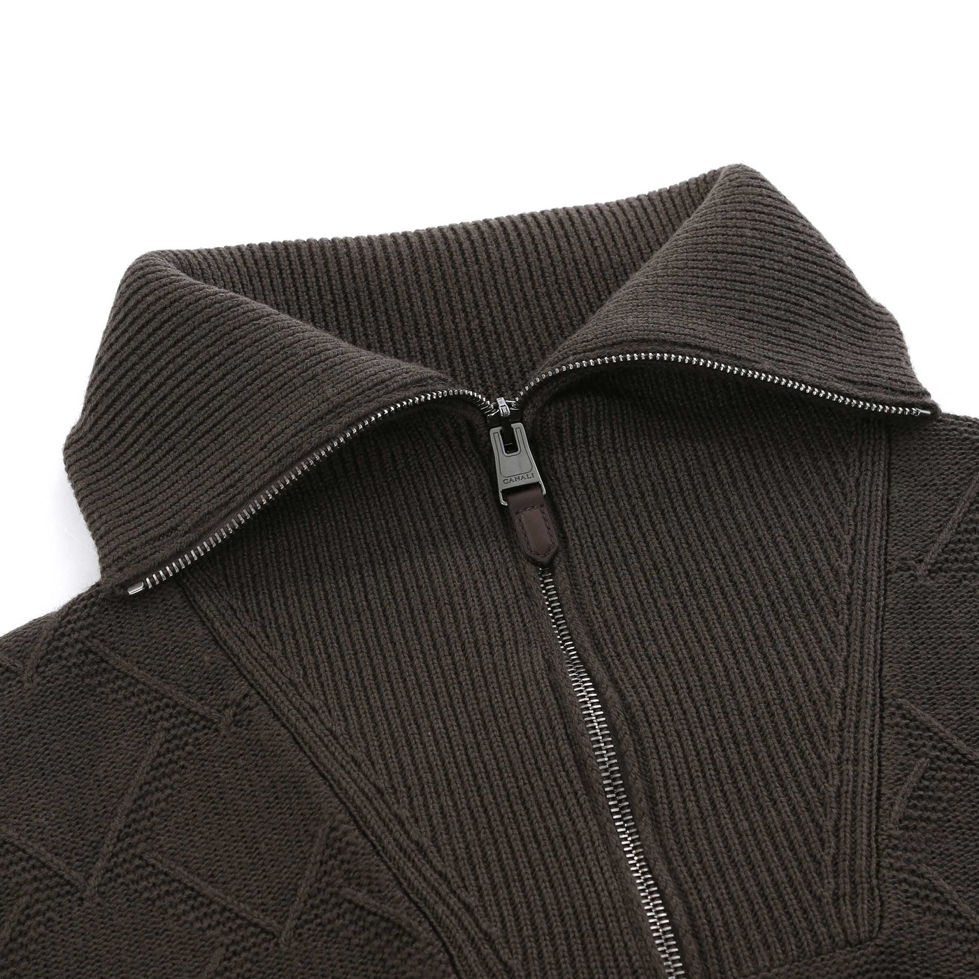 Canali Chunky 1/4 Zip Knitwear in Mushroom Neck