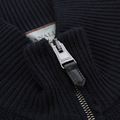 Canali Chunky Cardigan in Navy Zip