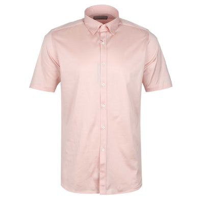 Canali Jersey Stretch Short Sleeve Shirt in Coral