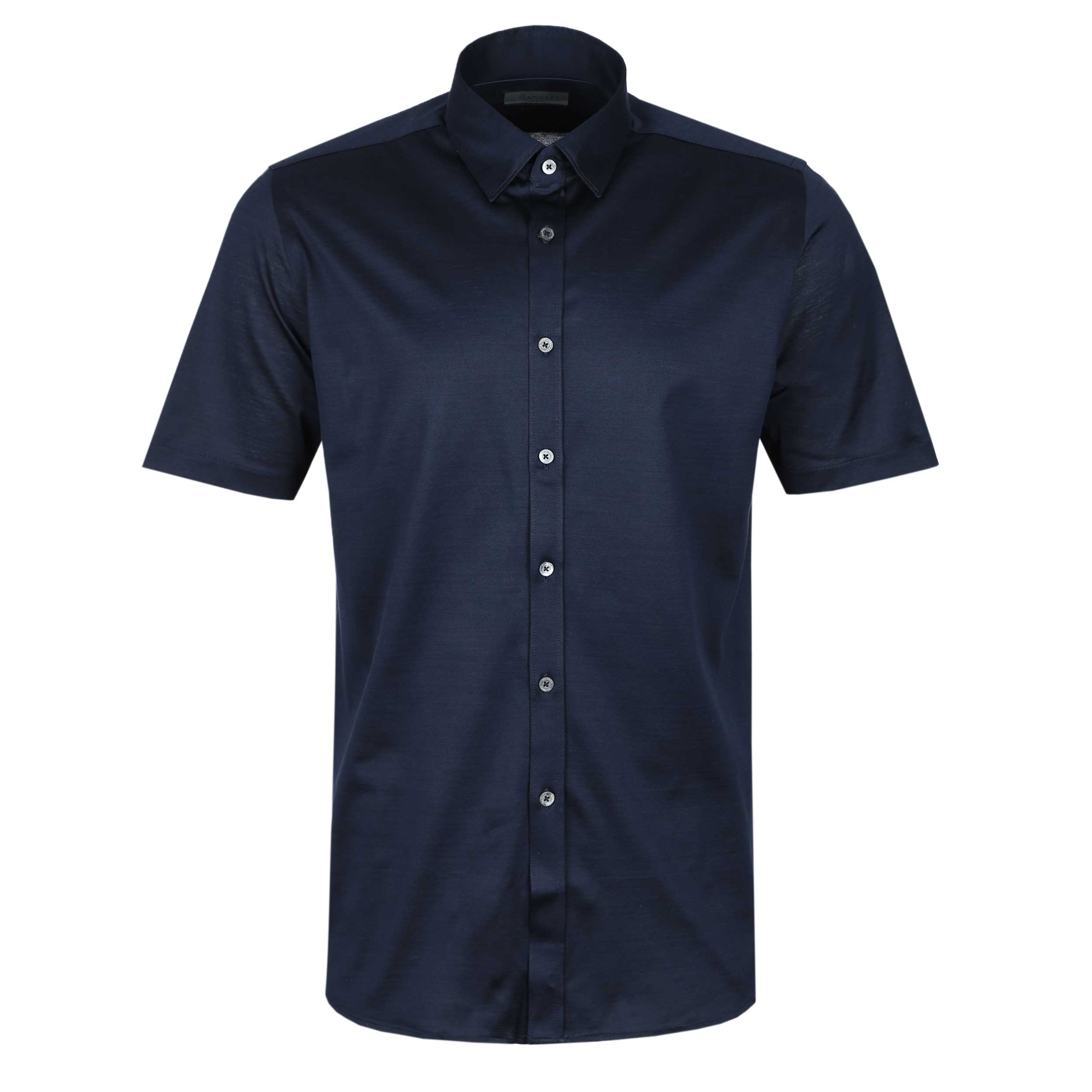 Canali Jersey Stretch Short Sleeve Shirt in Navy