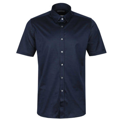 Canali Jersey Stretch Short Sleeve Shirt in Navy