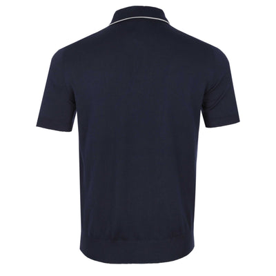 Canali Knitted 3 Button Polo Shirt in Navy Trim