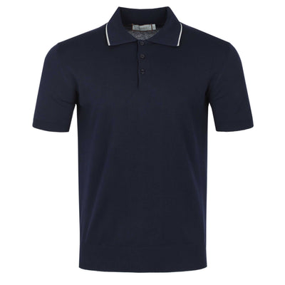 Canali Knitted 3 Button Polo Shirt in Navy Trim