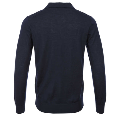 Canali Open Neck Knitted Polo in Navy Back