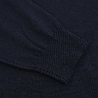 Canali Open Neck Knitted Polo in Navy Cuff