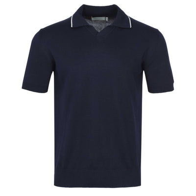 Canali Skipper Collar Knitted Polo in Navy