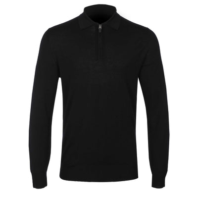 Canali Zip Polo Shirt in Black
