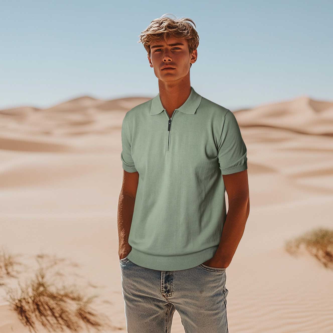 Canali Zip Polo Shirt in Green