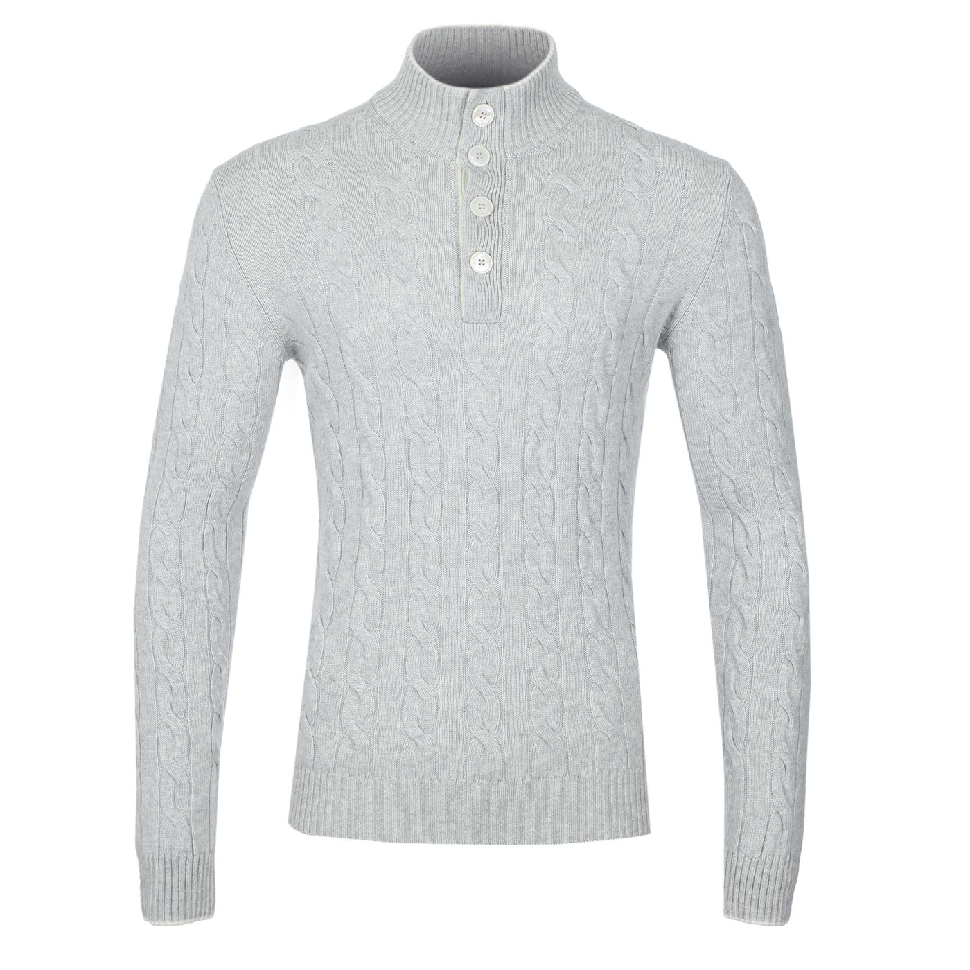 Gran Sasso 4 Button Chunky Cable Knitwear in Light Grey