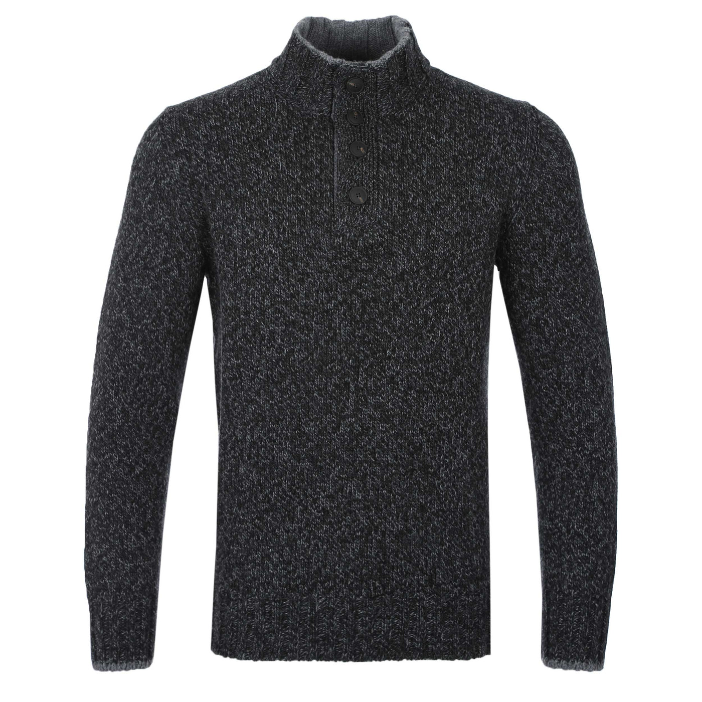 Gran Sasso 4 Button Chunky Knitwear in Black & Grey