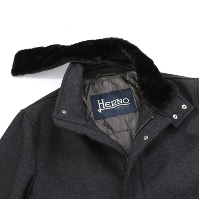 Herno Cappotto Con Collo Ecopelliccia Jacket in Anthracite Trim Detached