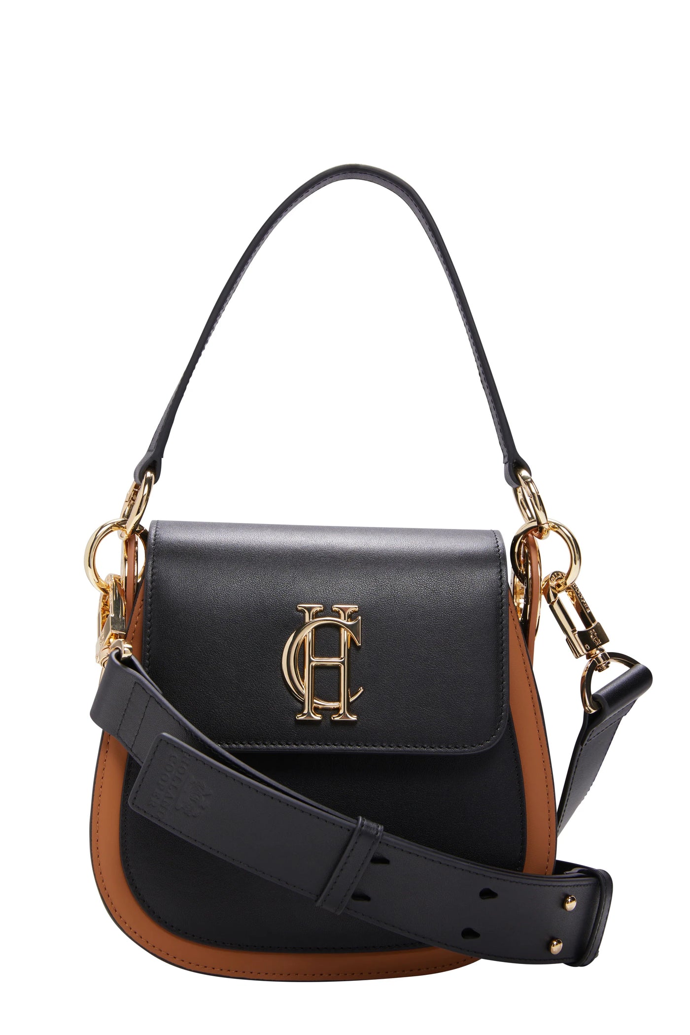 Holland Cooper Chelsea Saddle Bag in Black & Tan Front