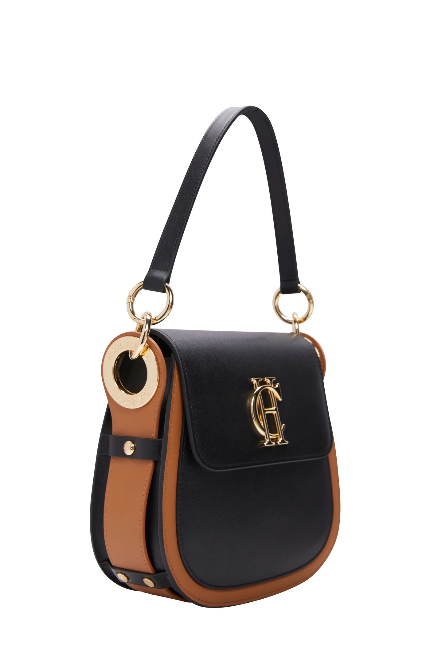 Holland Cooper Chelsea Saddle Bag in Black & Tan Angle