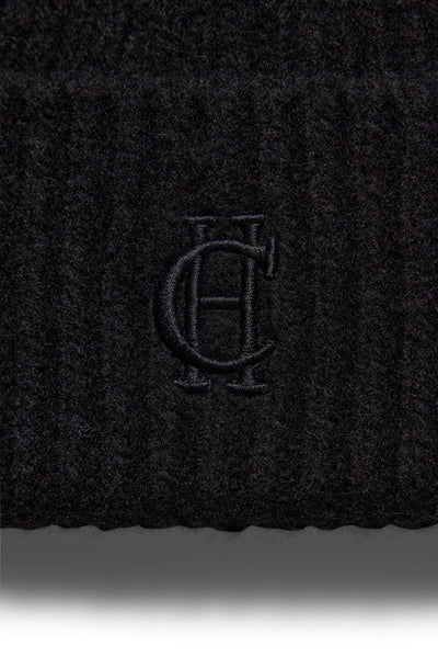 Holland Cooper Classic Embroidered Ladies Beanie Hat in Black Logo