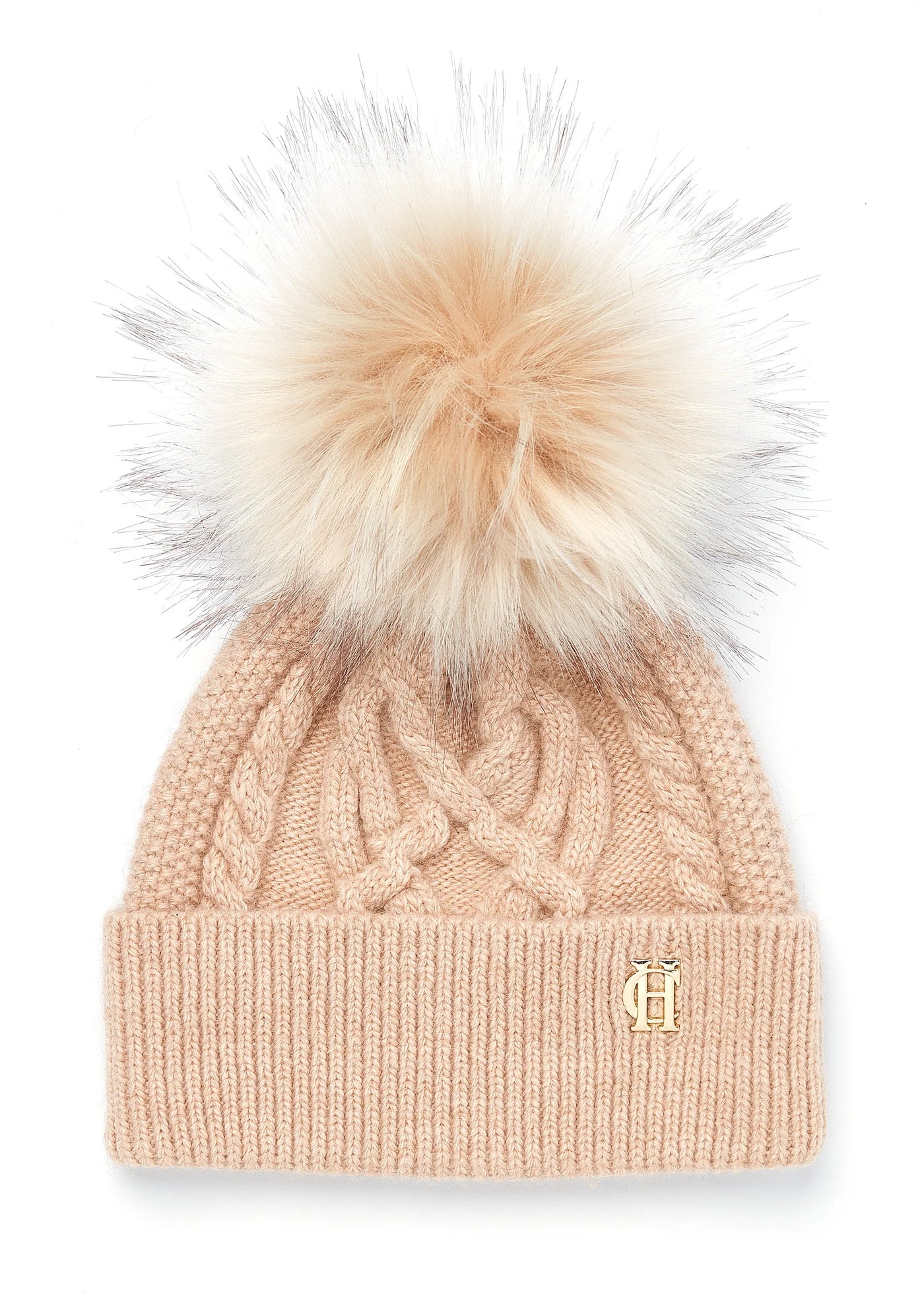 Holland Cooper Cortina Ladies Bobble Hat in Camel Champagne Front