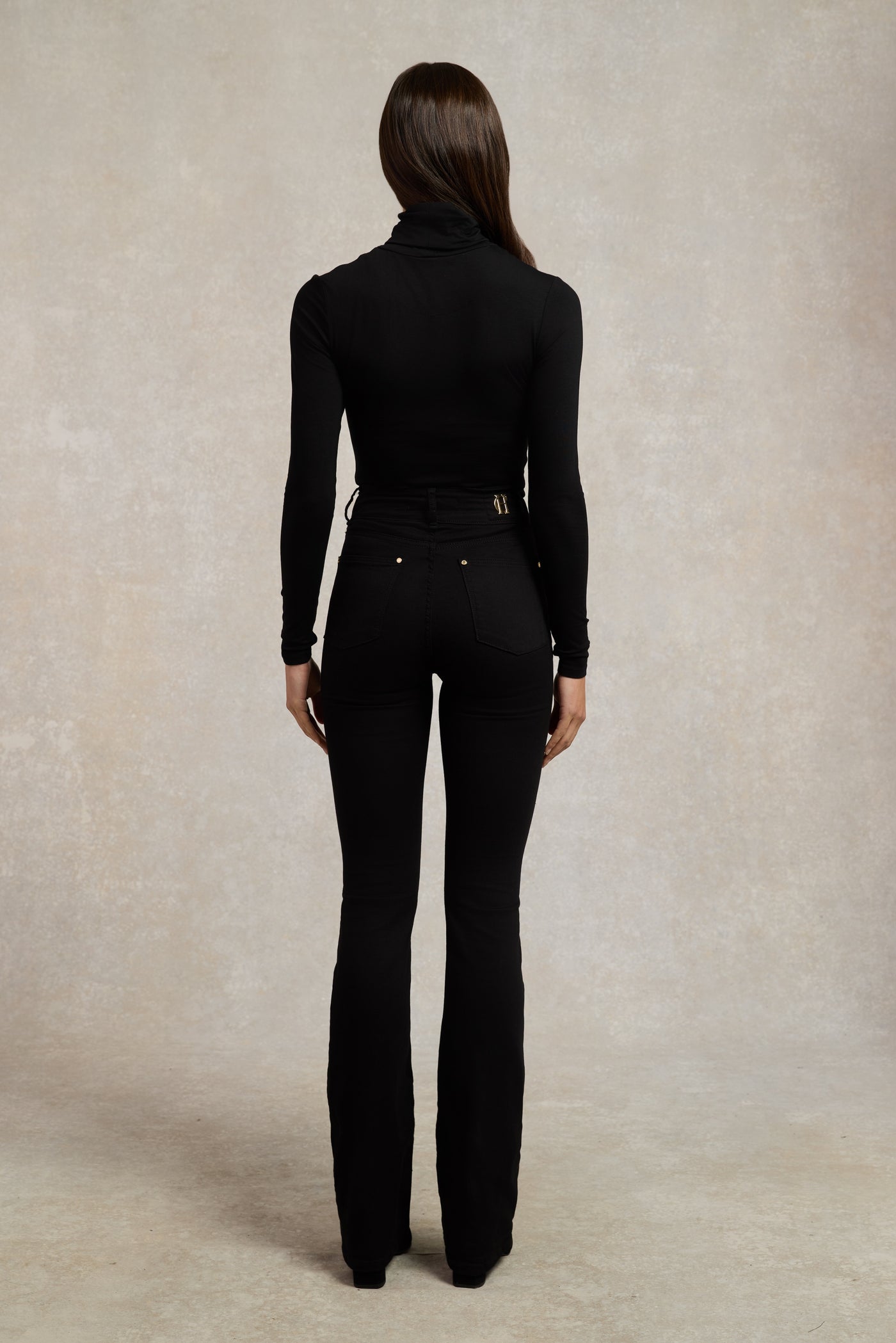 Holland Cooper High Rise Flared Jean in Stay Black Model Back